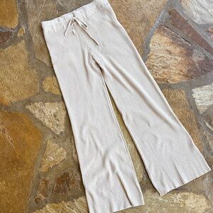 Beige Ribbed Sweater Pants